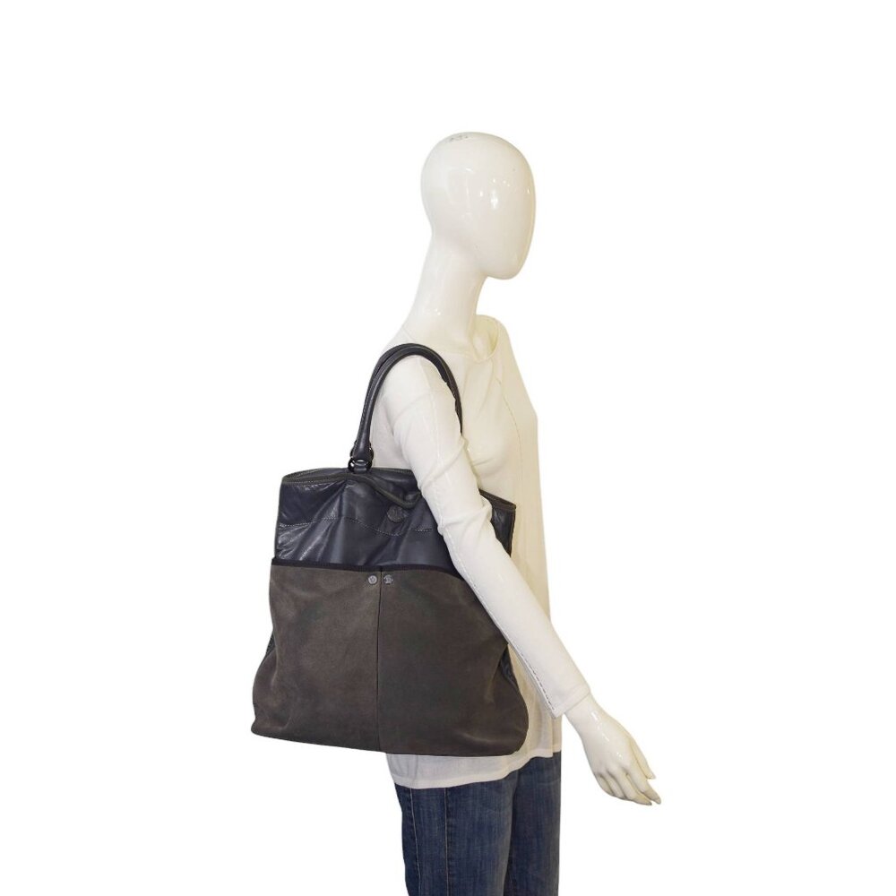 Moncler A Porter Gray Leather Suede Tote Handbag Shoulder bag - Picture 2 of 9